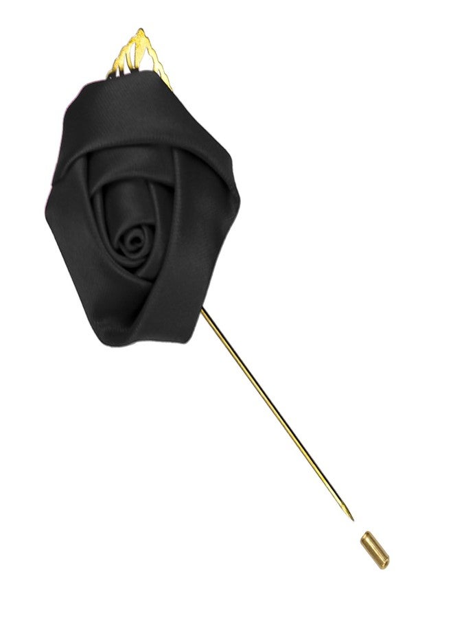 TieMart Flower Premium Lapel Pin (Black) - Image 2